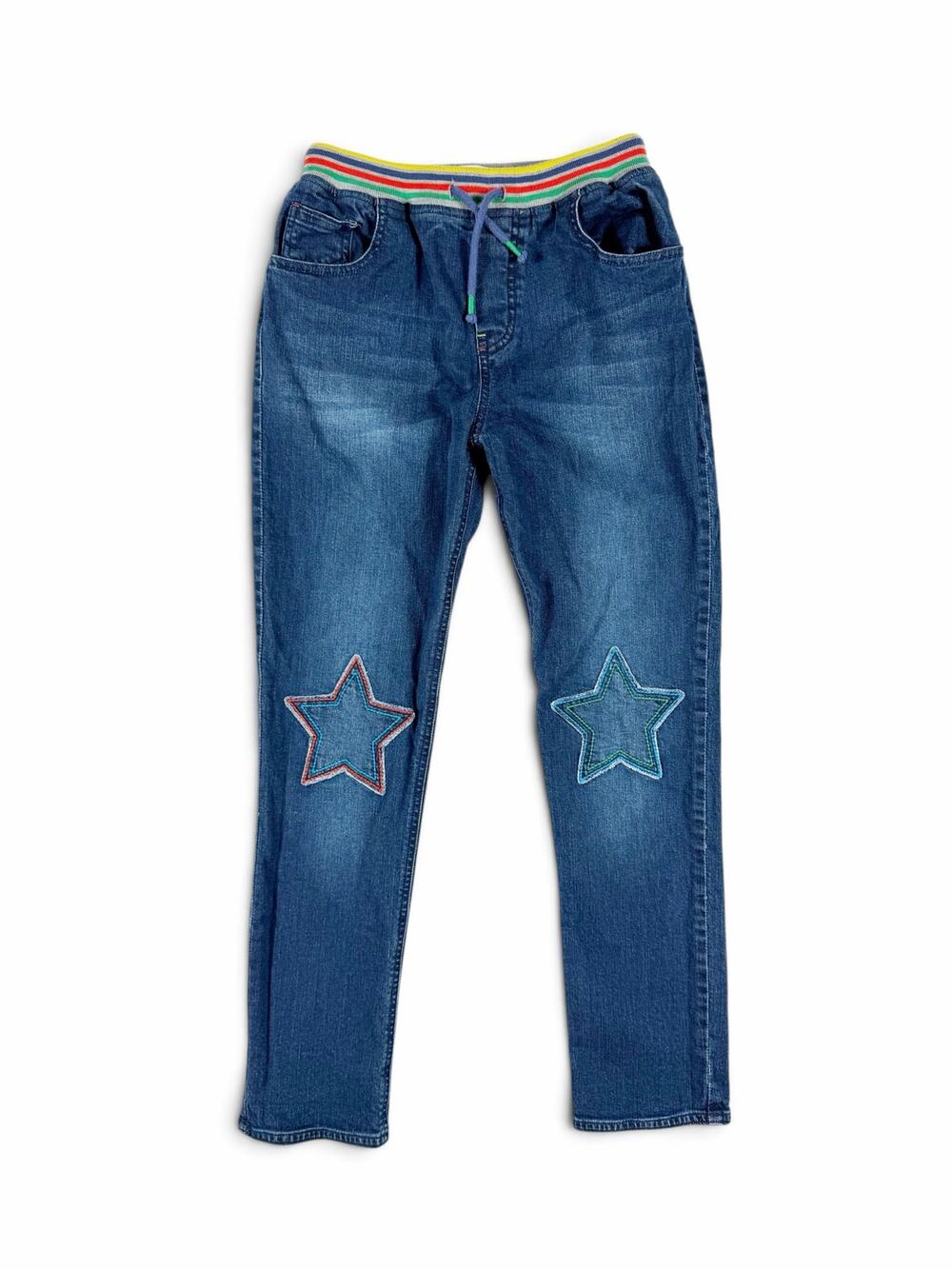 Mini Boden Kids Jeans Star Knee Rainbow Waist Blue Size 11
